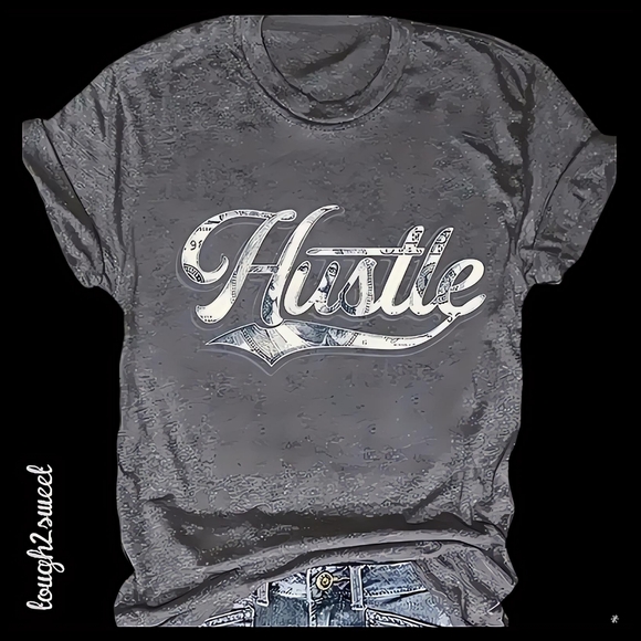 🆕️"HUSTLE" GRAY T'SHIRT WITH MONEY LOGO GRAPHICS/WOMENS XL - Picture 5 of 14